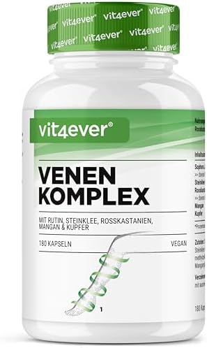 vit4ever Venen Komplex - 180 Kapseln - Rutin, Steinklee & Rosskastanie | Mit Mangan & Kupfer, Premium Extrakte, 3-Monats-Vorrat, hochdosiert, laborgeprüft, vegan