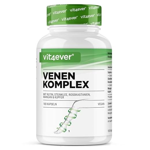 Vein Complex - 180 cápsulas - Suministro para 3 meses - Altamente dosificado con rutina, trébol de olor, extracto de castaño de Indias, manganeso, cobre - Extractos de primera calidad - Vegano
