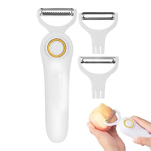 Qmisify Pelapatate elettrico, Affettatrice multifunzione 3 in 1 con 3 tagli, accessori da cucina a risparmio mano per ravanelli, cavoli, barbabietole, papaia e pere