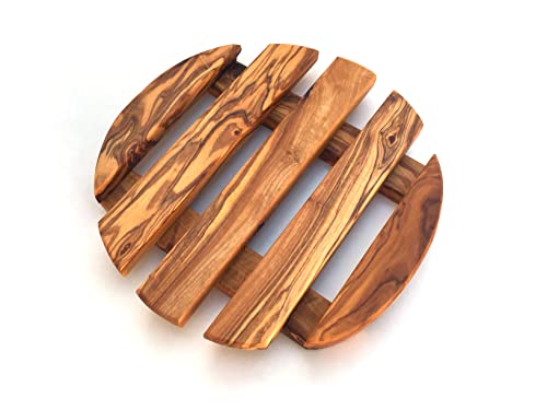 Sottopentola in legno d'ulivo con diametro di 20 cm, realizzato a mano