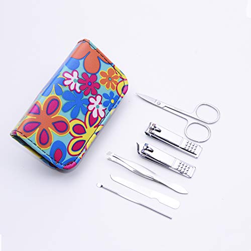 Manicure Pedicure and Beauty Grooming Kit, 6 Pcs Nail Clippers, Personal Care Mani Pedi Set With Nail Scissors Nail Clippers, Pocket Size, Perfect for Travel or for Gift, Flower Pattern Case