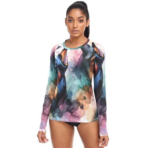 Women's Standard Rash Guard Top Doberman-Rottweiler-Watercolor Long Sleeve UPF50+ Sun Protection Quick Dry Shirts XS