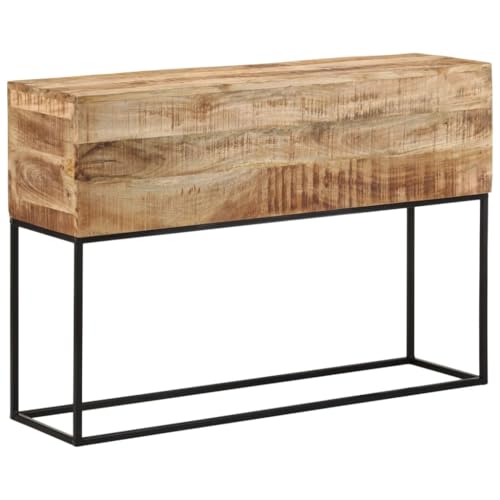 vidaXL Table Console 110x30x75 cm Bois de manguier Massif Brut et Fer, Bout de canapé, Table Console de Couloir, Table Console de Salon