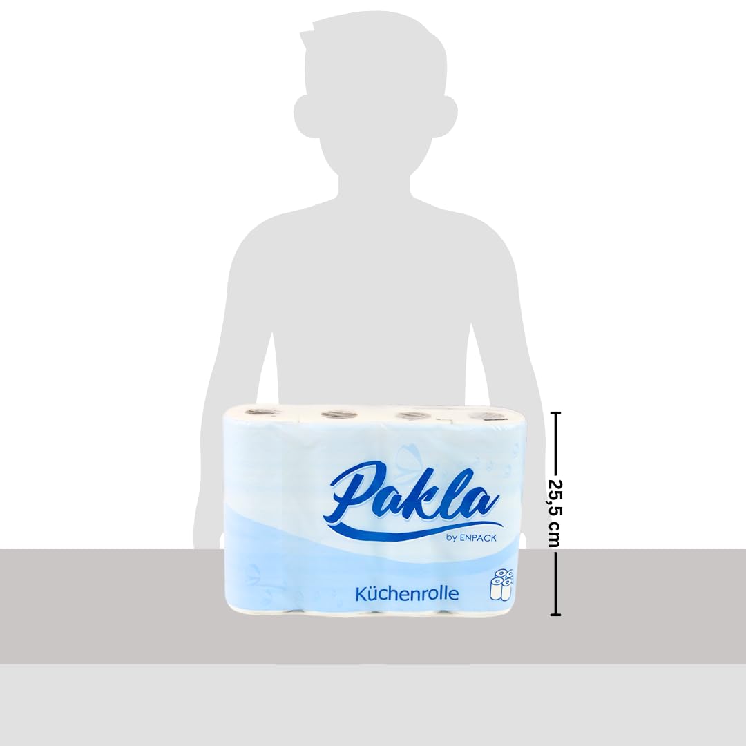 Enpack Pakla 32 Küchenrollen 25,6 x 22,4 cm - Papierrolle 3-lagig, saugstark - 50 Küchentücher je Rolle - Papier Küchenrolle Großpackung - Küchenpapier für den Haushalt - Handtücher für Werkstatt