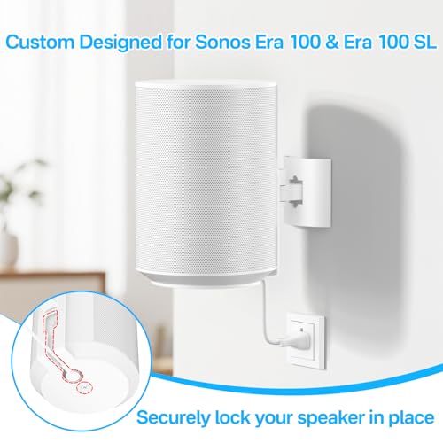 Image of Heavy Duty Wall Mount for Sonos Era 100, Era 100 SL - Tilt & Swivel Adjustable Speaker Bracket for Sonos Era 100 Ceiling Mount, Wall or Ceiling Mount, Space-Saving, Easy to Install, White