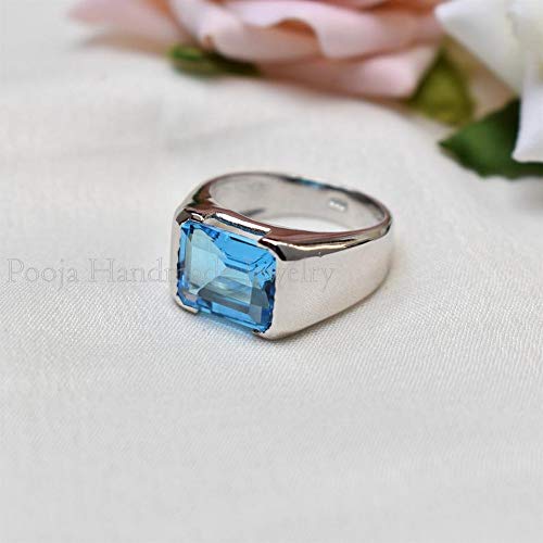 Blue Topaz Rings 925 Sterling Silver Ring Mens Gemstone Ring Ottoman Jewelry Turkish Mens Rings Signet Ring Pinky Ring Heavy Mens Ring Handmade Ring Boys Signet Jewellery Wedding Gift #TOP2