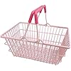Cyrank Mini Pink Shopping Basket for Kids, Portable Iron Storage Basket with Handles, Good Decoration for Home