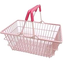 Cyrank Mini Pink Shopping Basket for Kids, Portable Iron Storage Basket with Handles, Good Decoration for Home