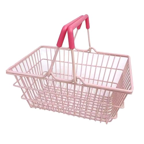 Cyrank Mini Pink Shopping Basket for Kids Portable Iron Storage Basket with Handles Good Decoration for Home