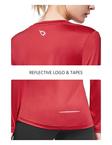 BALEAF Women's Long Sleeve T-Shirt Quick Dry Running Workout Hiking Shirts Red Size M