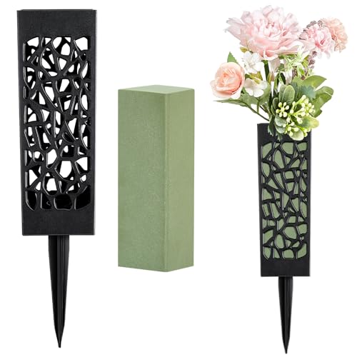 Zhehao 2 Pcs Cemetery Vases for Grave Flower Holders with Ground Spikes 12 Inch Outdoor Memorial Flower Vase for Headstone Decorations Garden Stake Vase for Grave Flowers Cemetery Decoration