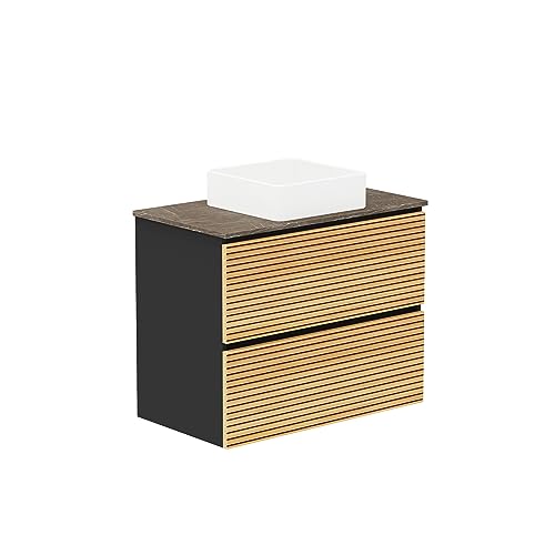 Baikal Mueble de Baño Dash. Conjunto de Baño de 2 Cajones, Suspendido en Pared, Incluye Lavabo Cerámico. Mueble de Fondo de 46cm. Mueble MONTADO. Lavabo sobre Encimera sin Espejo 80 cm Bicolor