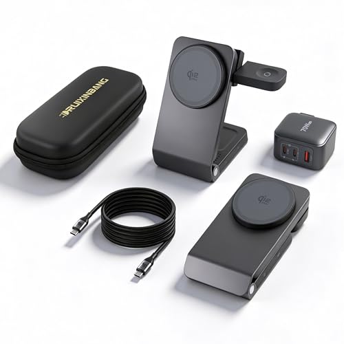 Ruixinbang Travel Wireless Charger, 3-in-1 Charging Station, 25W Wireless Charger, Foldable,TEC Active Cooling, for iPhone 17/16, Apple Watch, AirPods(Within 2C1A Charger+6Ft Cable)