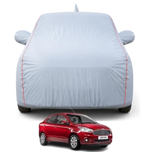 Image of Premium Car Cover for Ford Aspire Model | Waterproof, UV & Dust Protection | Mirror & Antenna Pocket | Triple Stitched, Soft Inner Lining, Belt & Buckle (Dark Grey)