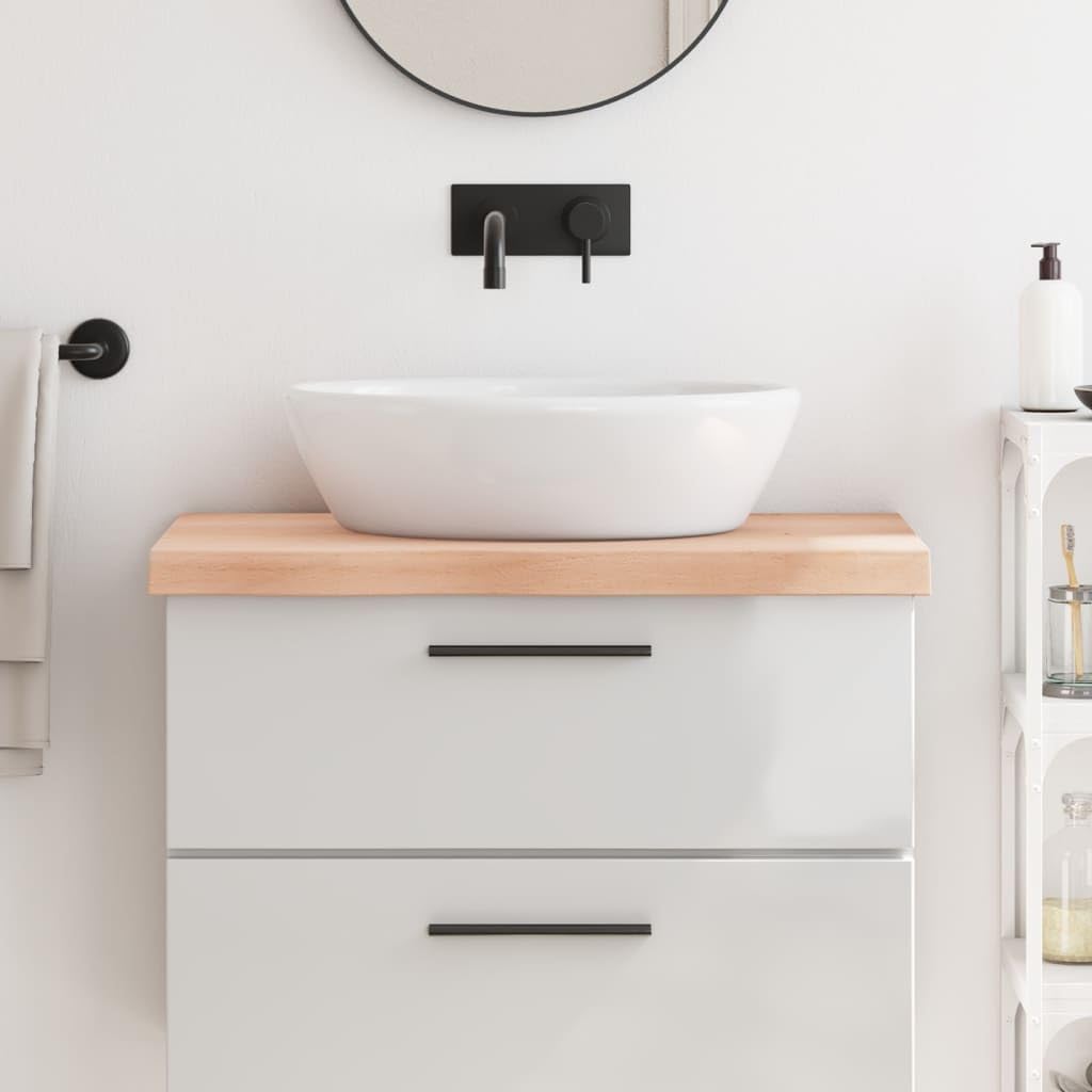 Piano lavabo in rovere massiccio non trattato con bordo naturale, 80 x 50 x 2 fino a 6 cm, piano di lavoro per ristrutturazione bagno, portata massima 32 kg