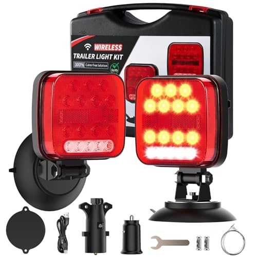 Wireless Trailer Lights Magnetic Portable Rechargeable LED Towing Light Kit with 180 Adjustable Angle IP67 Waterproof | Brake Tail Turn Signal Reverse & Strobe Lights for Truck RV Camper Boat