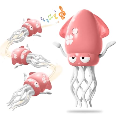 Image of Dancing Octopus Toy Magic Electric Playful Tummy Time Toy, Auto Evasion Crawling Dancing Octopus with Fishing Rod for Baby Toddlers for 3 4 5 6 Year Old Kids Boy Girl Birthday Gifts (Pink)
