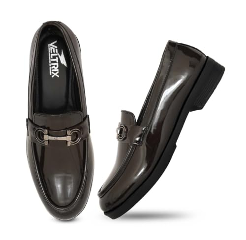 Image of VELTRIX Men's Premium Patent Leather Finish Formal Loafers | Horsebit Buckle Slip-On Shoes | Comfortable Office, Party, Wedding & Business Dress Shoes Aldo Plain Patent