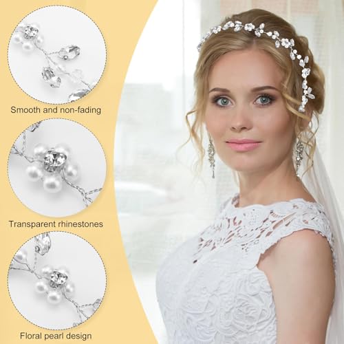 Gosknor Tiara de flor de pérola de cristal, tiara de noiva sutileza para casamento, batismo, flor fe