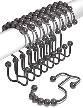 AMAZON - Double Shower Curtain Hooks Rust Proof (Set of 12) – Stainless Steel Bronze Shower Curtain Rings – Roller Balls for Easy Glide – Easy to Install Bronze Double Shower Hooks for Shower Curtain (Bronze)