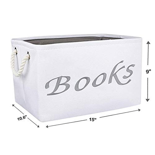 Embroidered Tote Bin - Storage Basket For Nursery - Large Storage Box - Organizing Bedroom, Closet, Classroom (White Book Basket) #TOP1