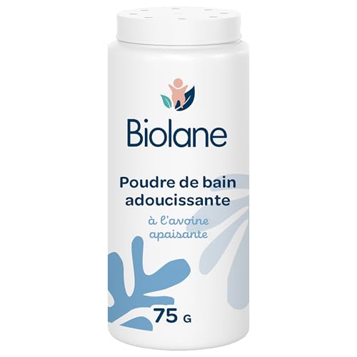 Biolane - BIOLANE - Poudre de bain adoucissante - Bain bebe - Protège et Apaise - 100% d'Origine Naturelle - 75g - Dès la naissance - Fabriqué en France