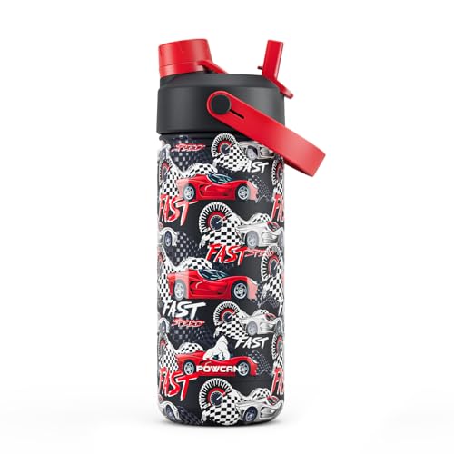 18 oz Stainless Steel Water Bottle for kids: Leakproof, BPA-Free, Easy Carry, Backpack Friendly, 24H Cold, Reusable Insulated Cup, Durable Straw Spout Lid for Sports, Adventures, Camping (Turbo Racer)