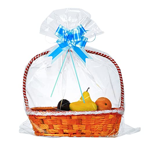 50 Packs Large Cellophane Bags 24" x 30" Clear Cellophane Gift Basket Wraps Extra-large 2.3 Mil Thick Clear Cello Bags for Fruit Basket, Gift Wrap, Treats, Arts and Crafts, 50ct Ribbon Bows