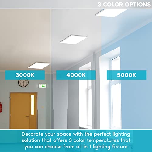 luxrite 2x2 ft surface mount led flat panel light 3 color selectable 3000k - 5000k 4000 lumens 0-10v dimmable flush mount bracket included 120-277v damp rated ul certified dlc listed