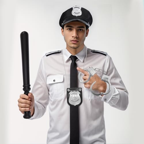 Gvhntk Police Costume Accessories Hat Policeman Badge Cop Handcuffs Swat Police Officer Theme Party Halloween Cosplay - Thumbnail 6