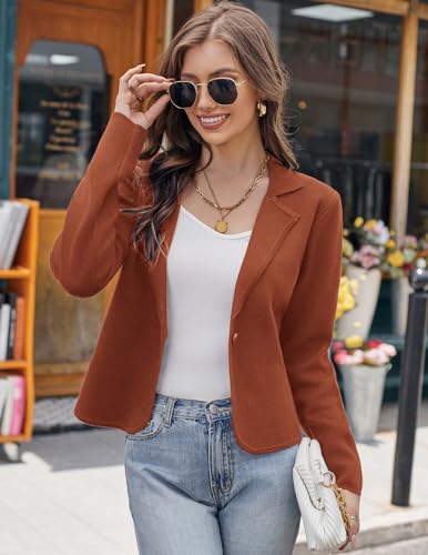 Image of GRACE KARIN Women Sweater Blazer Casual Work Croppped Cardigan Lightweight Button Front Short Knit Blazer Jacket S-XXL