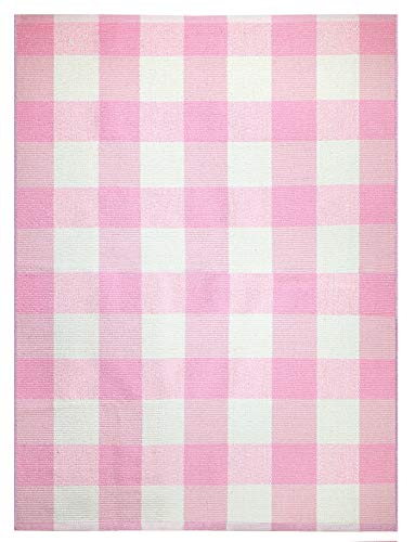 Farmhouse Buffalo Check Plaid Rug: 36x48 Large Pink Colored Outdoor Rug | Buffalo