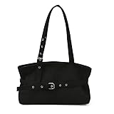 CRGANGZY Wildleder Damen-Handtasche mit Gürteldetails, geräumige Vintage-Umhängetasche, neue Street-Hobo-Tasche (schwarz)