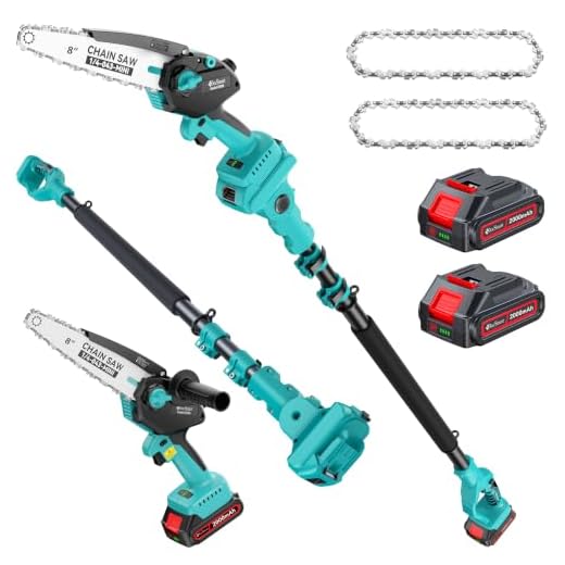 8" Electric Tree Saw for Prunning High Branches,Brushless Mini Chainsaw Cordless with Extension Pole 2 Batteries, 2-in-1 Battery Powered Hand Held Chain Saw & Pole Pruner for Trimming Tree Limbs