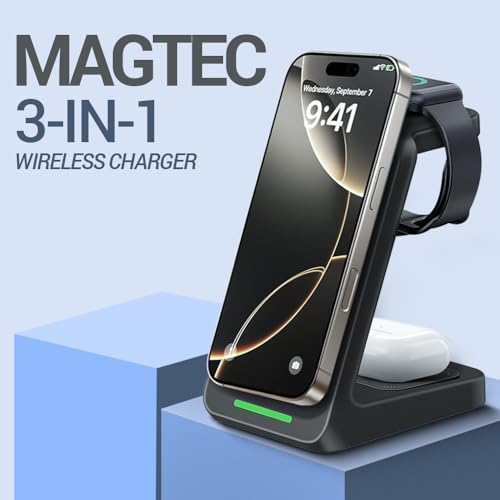 Image of UNIGEN Magtec 330 Wireless Charging 3 in 1 Magsafe Charger for Apple iPhone 17 /16 /16 Plus /16 Pro /16 Pro Max,15 /15 Plus /15 Pro /15 Pro Max,14 /13 /12 Series, AirPods 3rd /2nd, Series 9 /8 /7 /6 /5 /4 /SE-Black