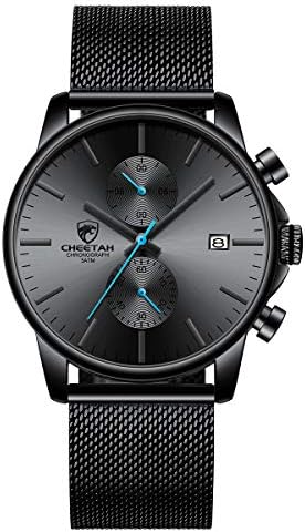 Mens Watch Fashion Sleek Minimalist Quartz Analog Mesh Stainless Steel Waterproof Chronograph Watches