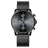 orologio da polso da uomo, alla moda, sottile, minimalista, quarzo, analogico, mesh, acciaio inossidabile, impermeabile, cronografo, orologi da uomo con data automatica lancette nere e blu