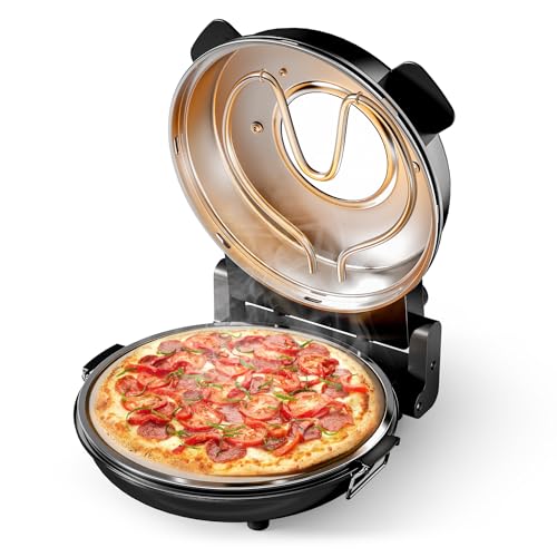 Wiltec Mini four à pizza avec plaque en pierre céramique – 360 x 360 x 180 mm – 400 °C max. – avec Plaque en pierre céramique Ø 32 mm, Fenêtre de...