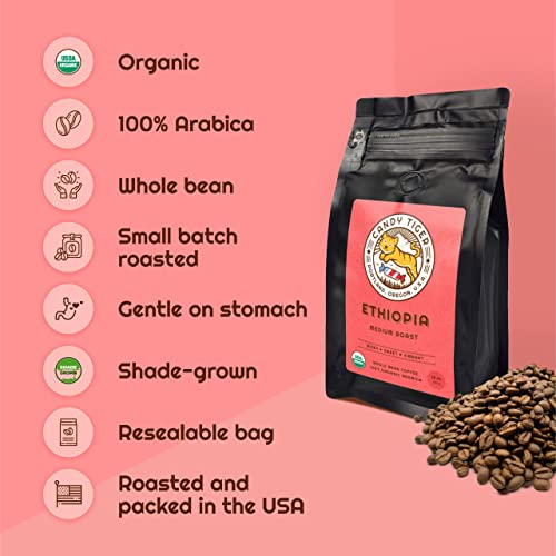 Ethiopia Yirgacheffe - Usda Organic - Whole Bean Coffee - Medium Roast - 100% Arabica Beans - Fair Trade - Shade-Grown -12 Oz #TOP1
