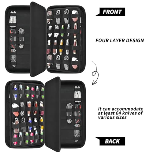 Image of GWCASE 66+ Pocket Knife Storage Case for Folding Knives, Butterfly Knives | 88 Elastic Slots in Four Sizes, Hard EVA Protection for EDC Collectors, Fishing, Home Display, Camping and Travel, Black