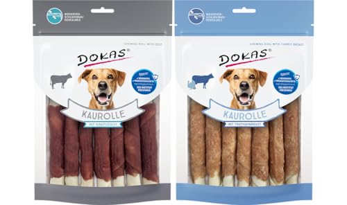 arelf Bundle Dokas - Kaurollen für Hunde 1x mit Rindfleisch und 1x mit Truthahnbrust 2 x 190g | Hundesnack aus Rinderhaut | Kausnack zur Beschäftigung & Belohnung + Alpha Spirit Snack gratis