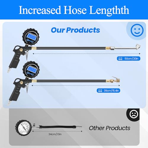 Digital Tire Pressure Gauge with Inflator 250 PSI, Heavy Duty 360° Air Chuck Air Compressor Attachments, Improved Leaks Protection & Extended Hose Tire Gauge, 0.1 Display Resolution, with Storage Box by AmazStove - Image 3