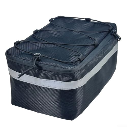 Sumsoctober Bike Trunk Bag for Ebikes Waterproof Rear Rack Bag with Reflective Accents Spacious Side Pockets Top Bungee Carry Handle Medium Storage(Bl