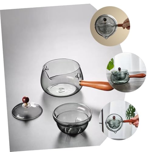 STOBOK 木製ハンドル付き側把茶壺 耐熱ガラス製ティーポット 転可能 おしゃれな中華風茶器 家用ティーメイキングポット リラックスに