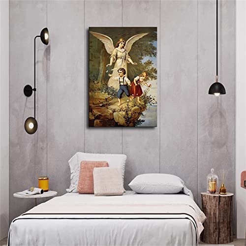 Virgin Mary Guardian Angel And Baby Jesus Painting Poster Picture Print Canvas Wall Art Home Decor Mural. (16×24Inch- Framed) #TOP3