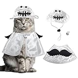 Halloween Cat Costume: Cat Witch Hat with Pet Cape, Funny Cat Wizard Costume, Cat Halloween Party Cosplay Clothes, Cute Cat Outfit for Cats Kittens Small Dogs (White)