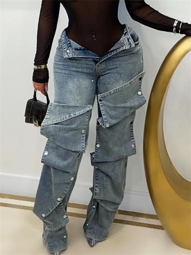 Baggy Jeans for Woman High Waist Patchwork Straight Leg Denim Pants Trendy Y2K Jeans for Club3