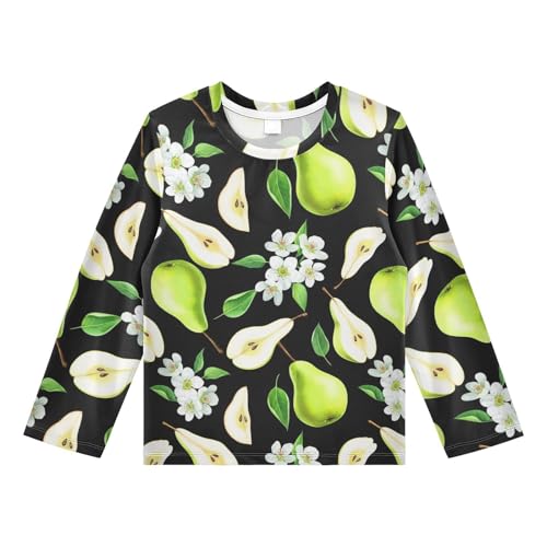 Pear Blossom Black Boy's Rash Guard Swim Shirt Long Sleeve Sun Shirt for Kids Toddlers UPF50+ 4T