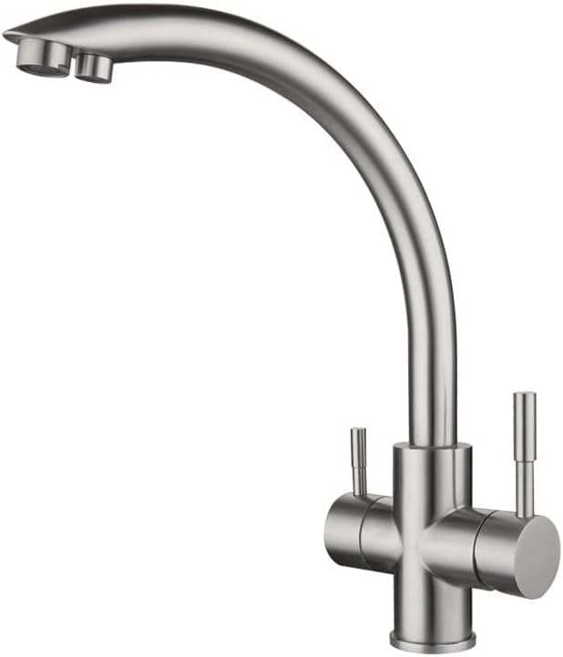 Kitchen Faucet with Water Filter Built in, 304 Stainless Steel Brushed Bar Sink Mixer Faucets, 2-in-1 Drinking Water Tap High-arc 360 Swivel Spout Reverse Osmosis Taps