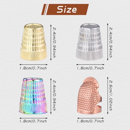 4 Piece Sewing Thimble,Sewing Thimble Various Color,Metal Thimble Rings Adjustable Metal Finger Shield Ring Leather Finger Protectors, Sewing Thimble Cap for Sewing Embroidery Needlework - Thumbnail 2